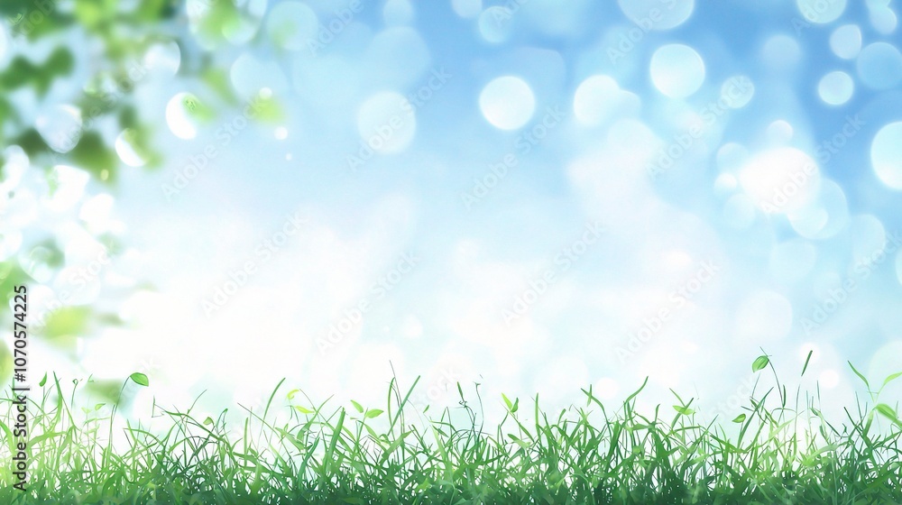 Obraz premium Soft Focus Background with Green Grass and Blue Sky