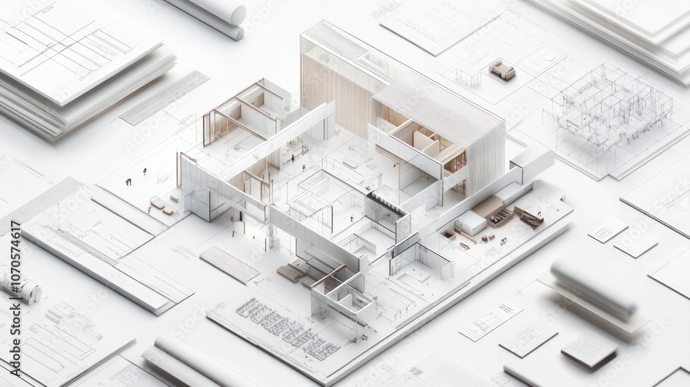 Architectural model showcasing a modern building design and layout. Architectural model showcasing a modern building design and layout.