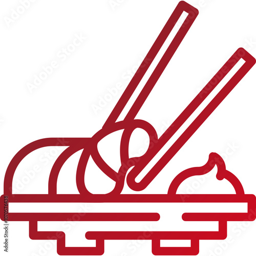A Minimalistic Illustration of Sushi With Chopsticks on a Wooden Plate, Depicting Japanese Cuisine and Culinary Tradition