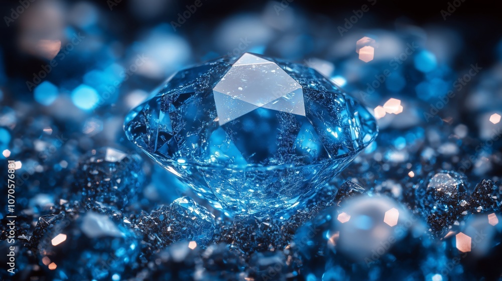 Magnificent Blue Diamond Sparkling on Shimmering Surface Magnificent Blue Diamond Sparkling on Shimmering Surface