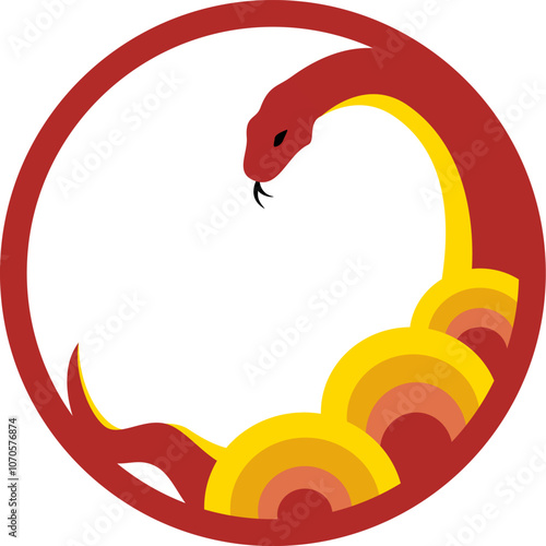 Abstract and Traditional red and yellow snake symbol in Circular frame for Year of the Snake suitable for Chinese New Year celebrations