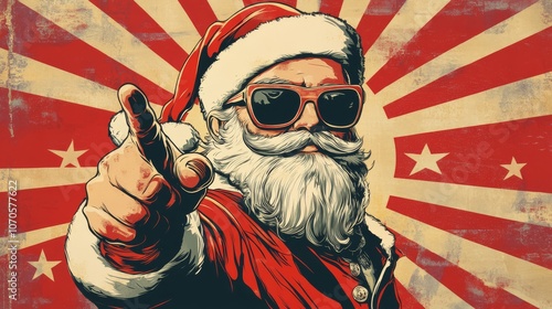 Funny Santa Claus, vintage style poster