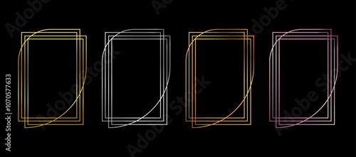 Luxury Art deco shiny frame set in precious metal colors - platinum silver, bronze, rose and yellow gold. Editable stroke vector illustration