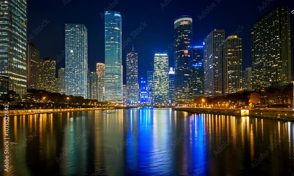 A sleek all-glass building reflecting the city skyline A sleek all-glass building reflecting the city skyline