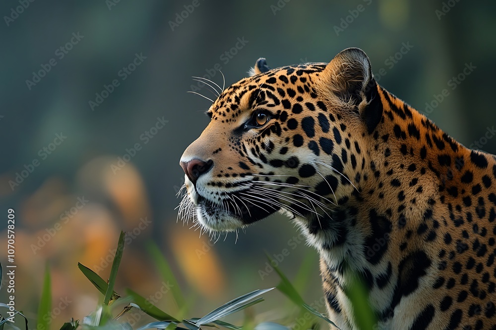 Jaguar Portrait in the Jungle with Blurred Background Jaguar Portrait in the Jungle with Blurred Background