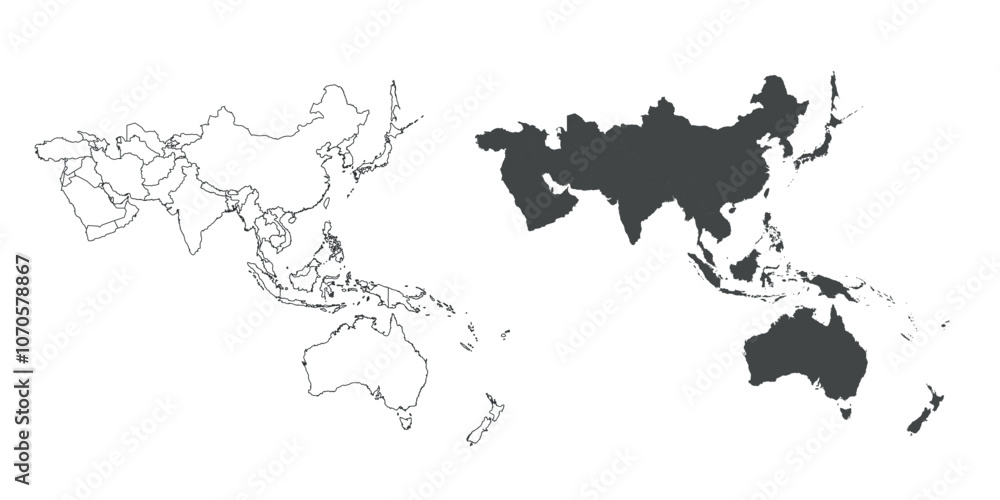 Obraz premium Detailed map of the Asia-Pacific region, highlighting countries