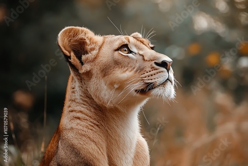 Lioness Gazing with Soft Cream Fur and a Curious Nose photo