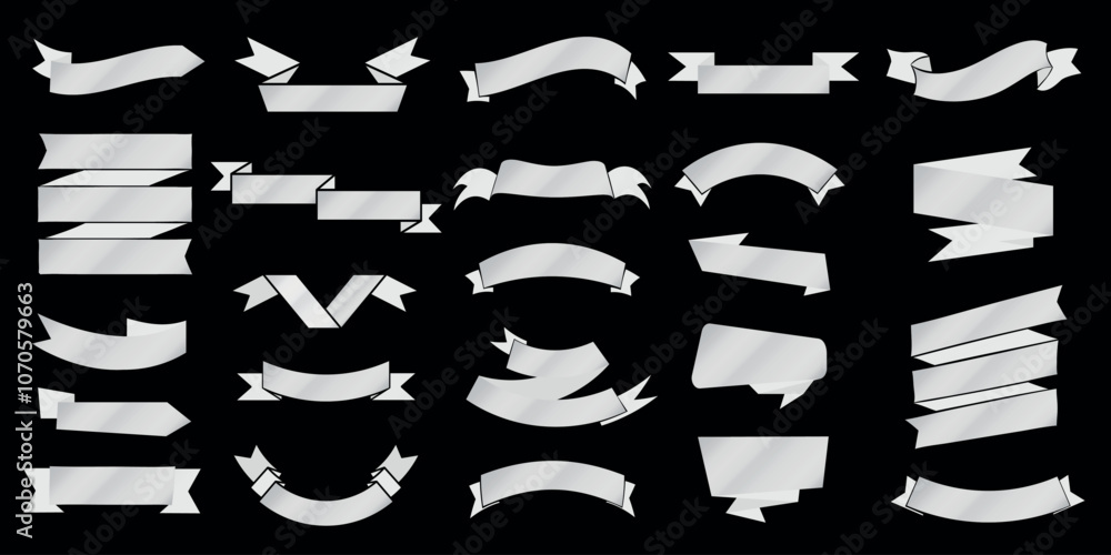 Set of Silver Badges and Glossy Ribbons Set of Silver Badges and Glossy Ribbons