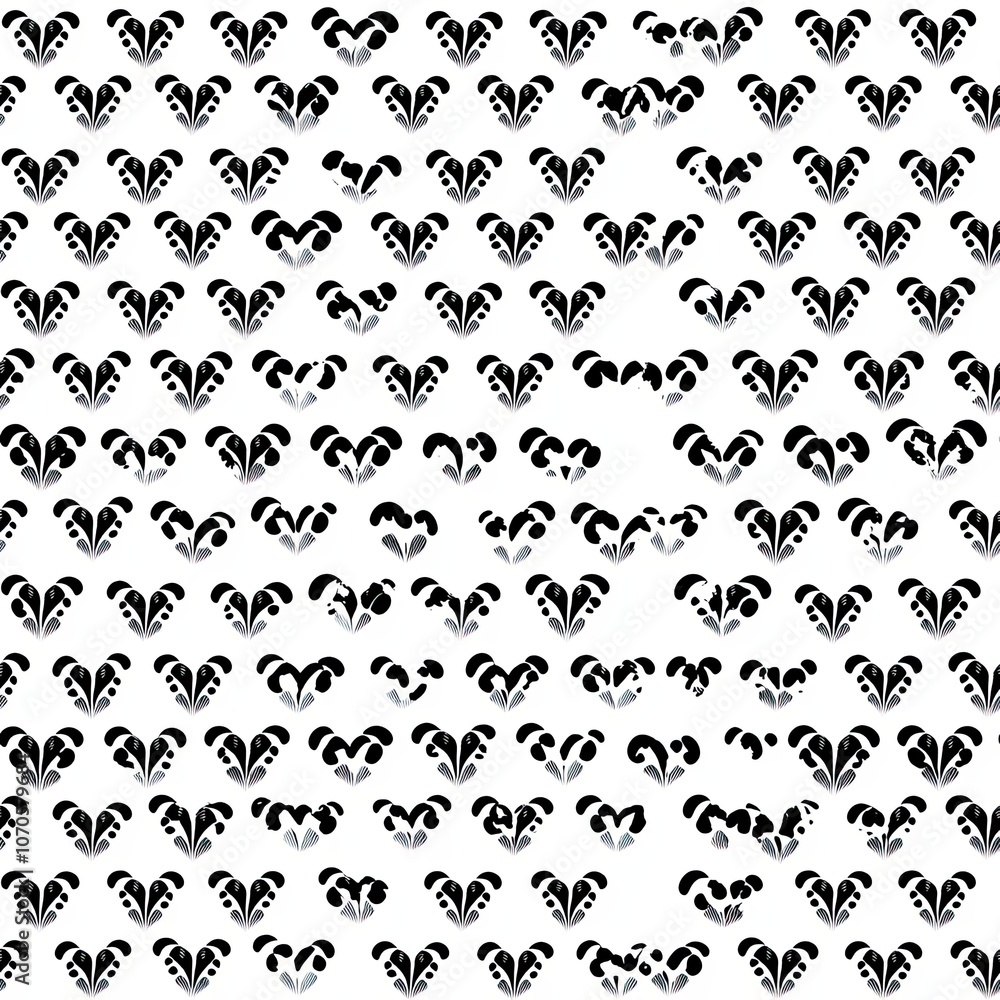 Black and white pattern of stylized heart-shaped floral motifs Black and white pattern of stylized heart-shaped floral motifs
