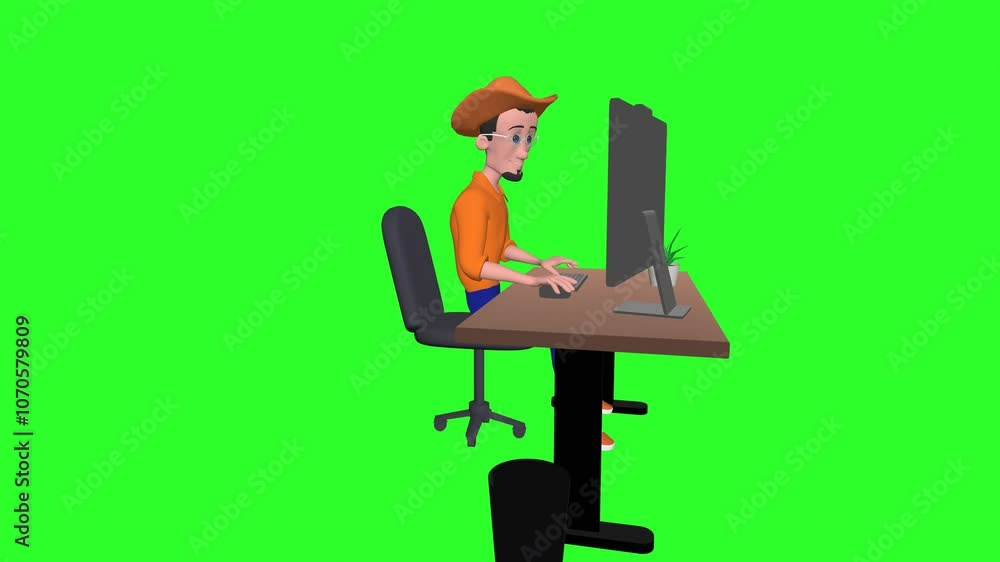 3d Character Working Laptop Green Screen 3d Character Working Laptop Green Screen