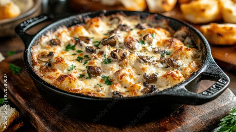 Savory mushroom and cheese bake in cast iron skillet for cozy dinner inspiration Savory mushroom and cheese bake in cast iron skillet for cozy dinner inspiration