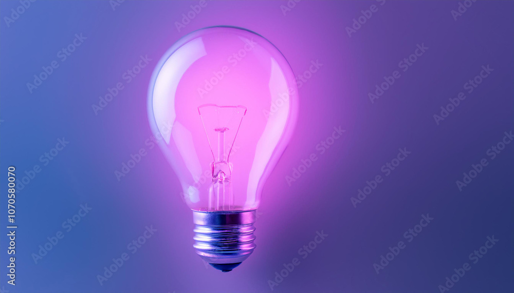 Purple holographic glowing lightbulb with copy space.
Purple holographic glowing lightbulb with copy space.