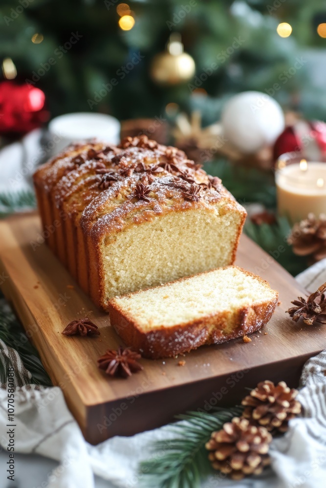 Eggnog Bread Festive holiday cake with cinnamon and star anise in cozy christmas setting Eggnog Bread Festive holiday cake with cinnamon and star anise in cozy christmas setting