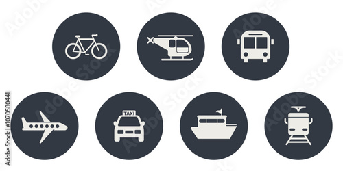 Large Set of Simple Transportation Icons in circles for Web Design