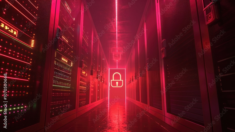 Secure Server. Firewall Protection in Data Center Server Room with Global Security Secure Server. Firewall Protection in Data Center Server Room with Global Security