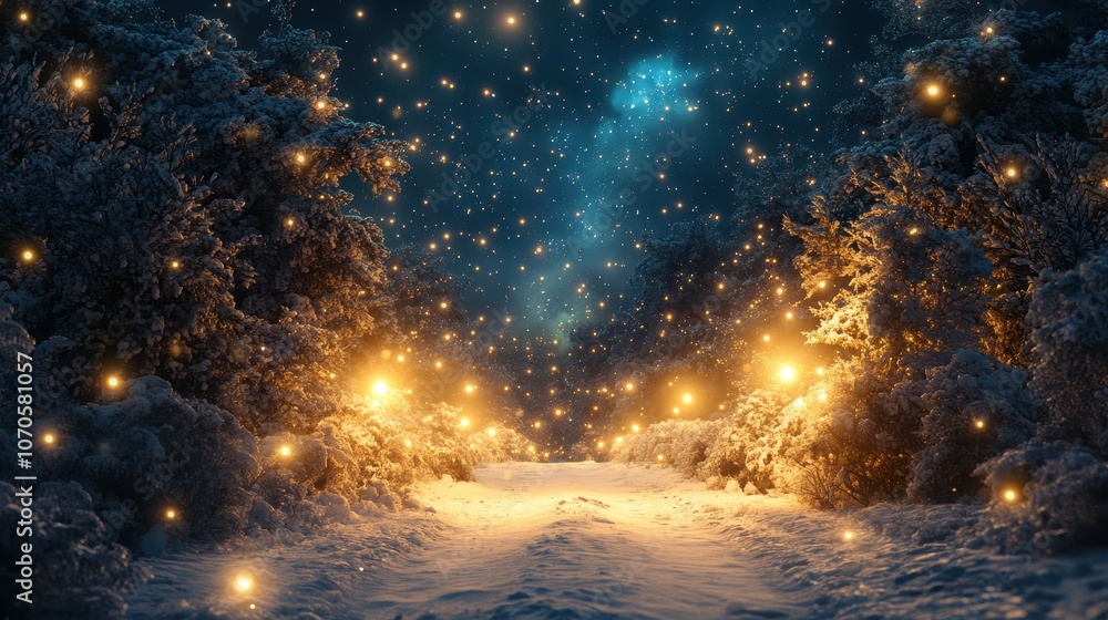 Naklejka premium Enchanting Winter Scene with Northern Lights