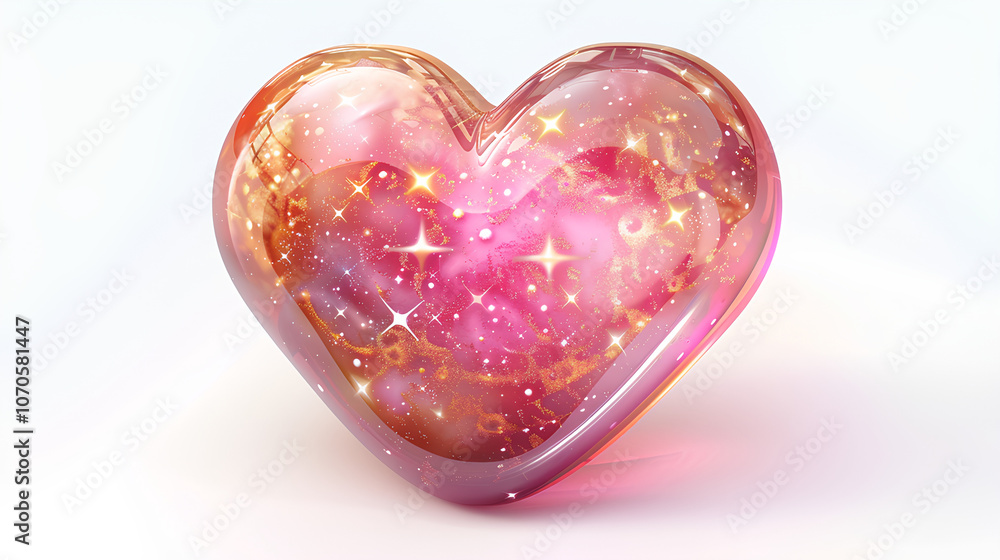 pink heart icon, shiny glass effect, white background with stars around it, cute pink heart icon, shiny glass effect, white background with stars around it, cute