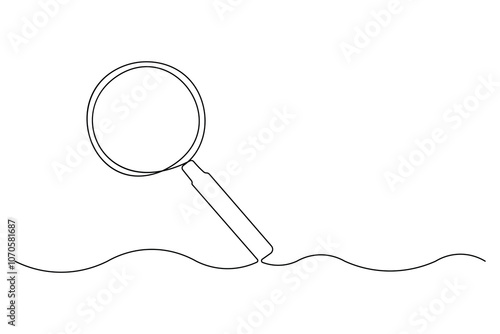 Magnifying glass in continuous one line drawing of Magnifying glass search symbol isolated vector illustration