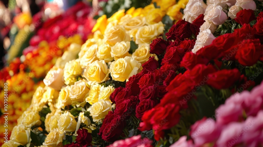 Fototapeta premium Vibrant display of colorful roses in full bloom for floral arrangements and celebrations Tournament of Roses Parade