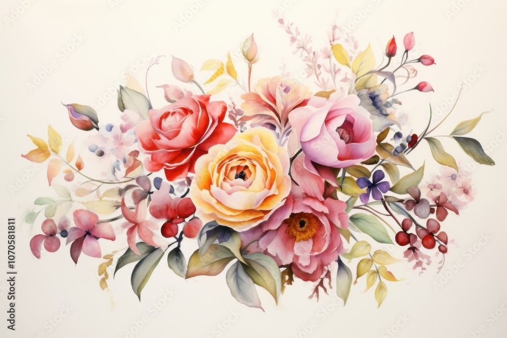 Elegant floral arrangement with roses and berries for decorative design Elegant floral arrangement with roses and berries for decorative design