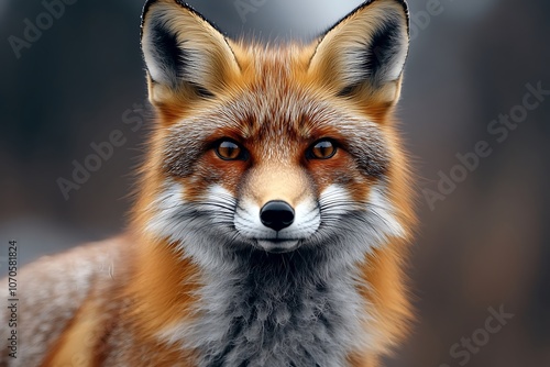 Red Fox with Alert Eyes and White Fur in the Forest.