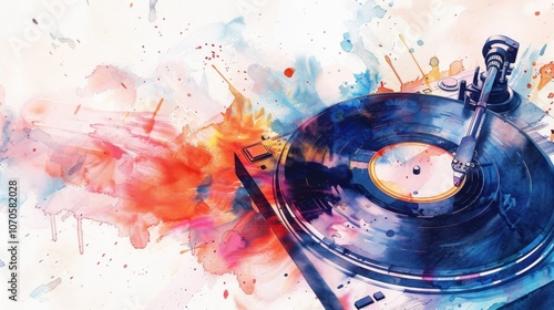 Vibrant abstract turntable scene with colorful paint splashes for music and art themes Silent Record Week photo