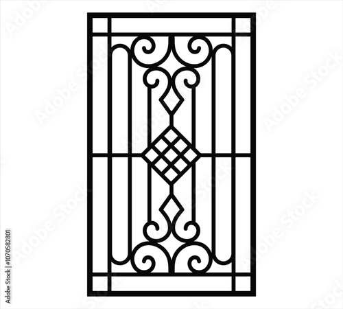 Iron steel window grill design silhouette vector