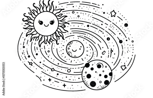 Space planet coloring pages for kids, solar system line art