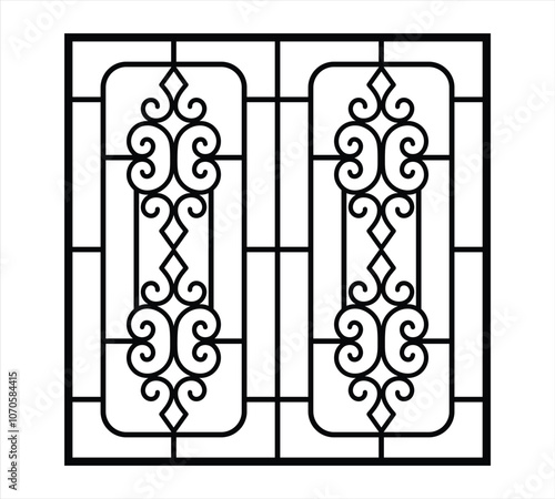 Iron steel window grill design silhouette vector