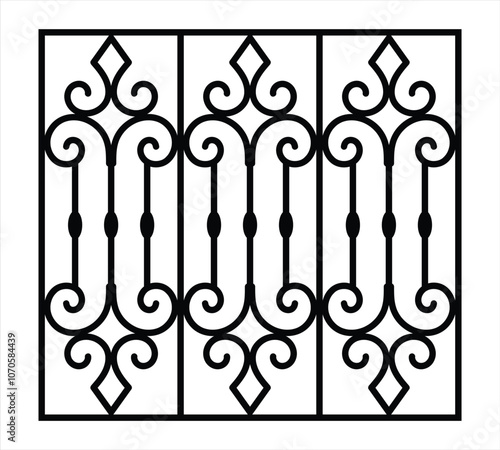 Iron steel window grill design silhouette vector