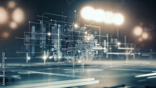 Fototapeta Naklejka Na Ścianę i Meble -  データの流れを抽象的な3Dグラフで視覚化し、テクノロジーの進化を示唆する構図。生成AI