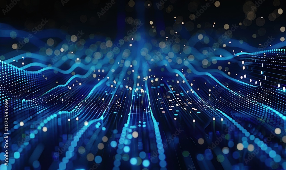 Obraz premium 曲线粒子波纹弯曲线条点线科技背景 