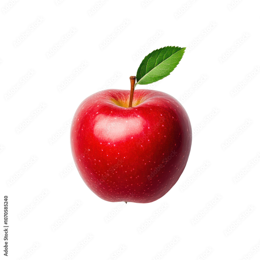 Closeup of a freshly picked vibrant red apple with a crisp shiny skin and a green leaf attached The apple is ripe juicy and full of natural sweetness showcasing the bountiful harvest of the orchard Closeup of a freshly picked vibrant red apple with a crisp shiny skin and a green leaf attached The apple is ripe juicy and full of natural sweetness showcasing the bountiful harvest of the orchard