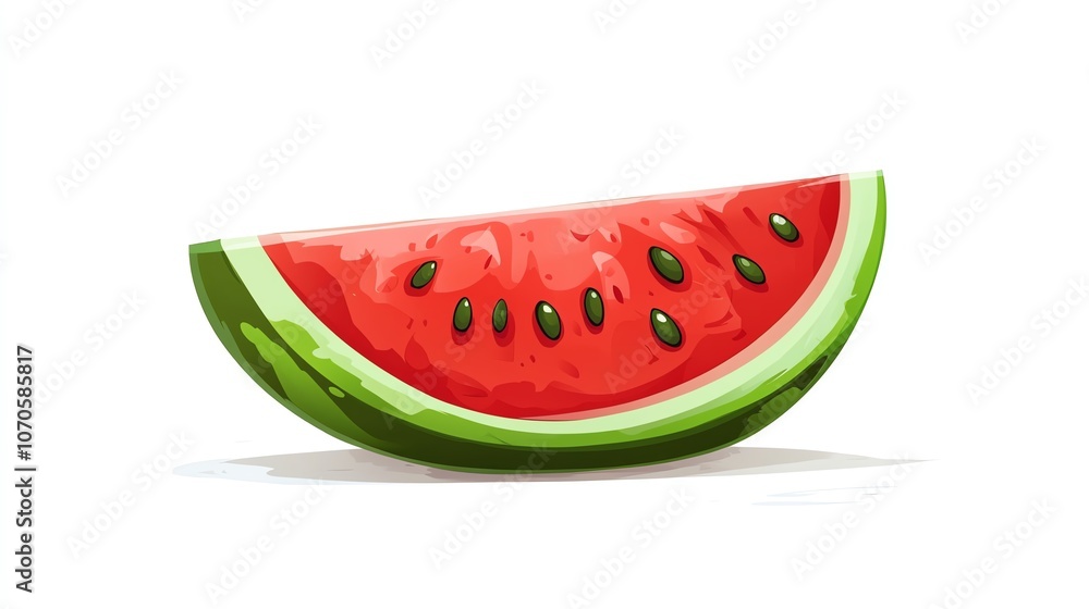 a 2D cartoon illustration of a watermelon slice with seeds, juicy and refreshing, white background--ar 16:9 a 2D cartoon illustration of a watermelon slice with seeds, juicy and refreshing, white background--ar 16:9