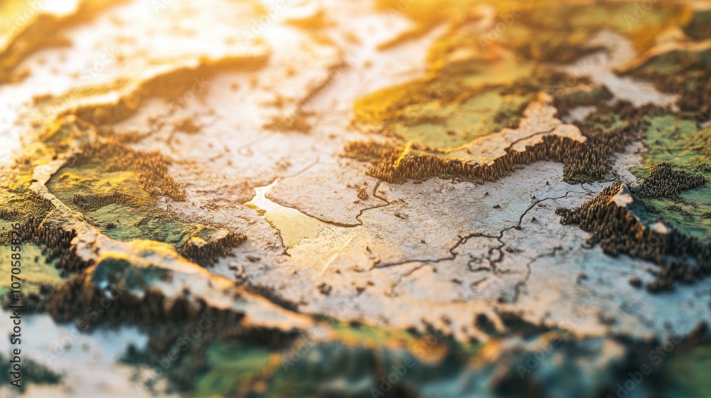 Aerial view of artistic topographic map with textured landscape and warm lighting GIS Day Aerial view of artistic topographic map with textured landscape and warm lighting GIS Day