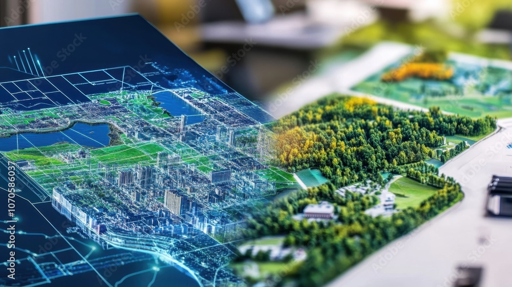 Urban planning and environmental conservation concept with city map and ...