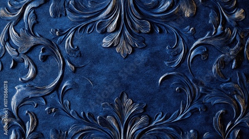 Ornate baroque pattern on blue background for elegant design and decoration