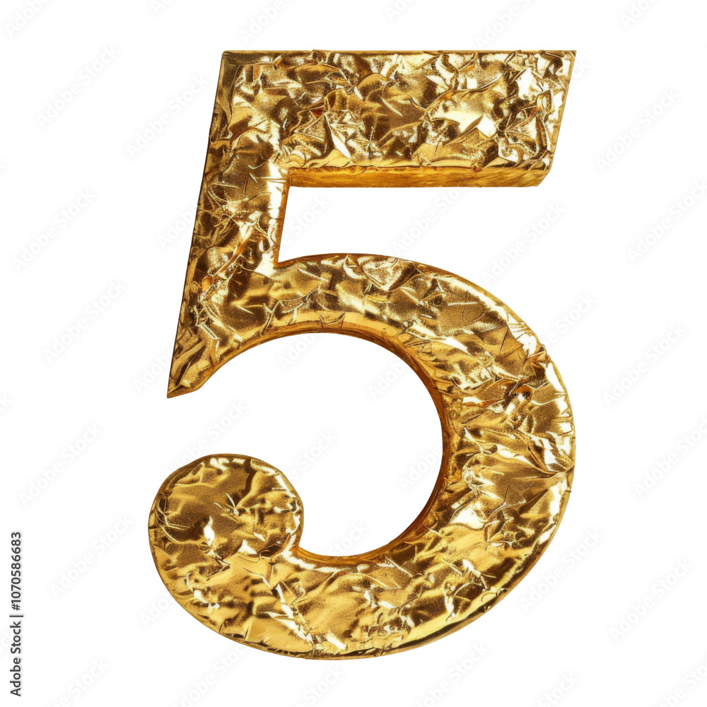 Golden number 5 isolated on transparent or white background Golden number 5 isolated on transparent or white background