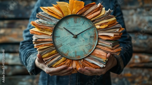 Wallpaper Mural Creative Clock Design Using Old Documents and Pages Torontodigital.ca