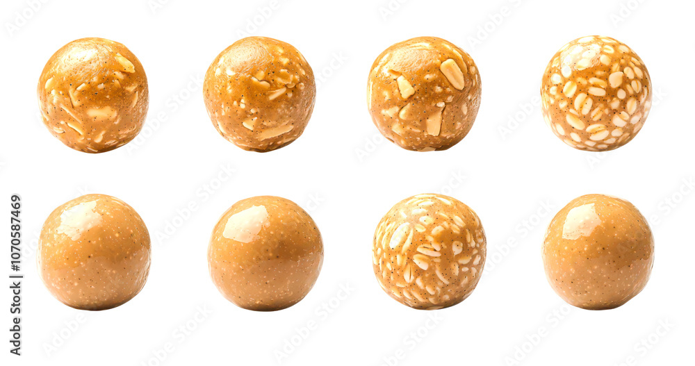 Assorted sweet balls, coated with sesame, isolate on transparent background, cutout, png