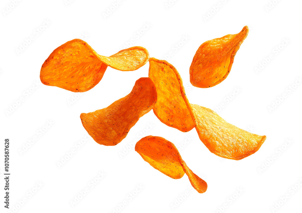 Potato chips scattered isolate on transparent background, cutout, png Potato chips scattered isolate on transparent background, cutout, png
