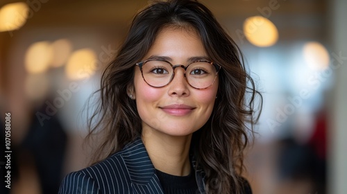 Professional Woman with Bright Smile and Glasses