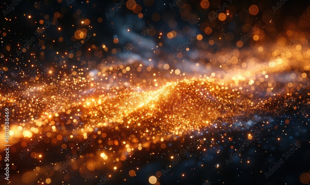 Fototapeta premium 金色金沙光点辉煌曲线线条散点背景 