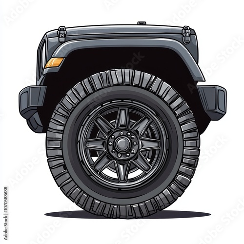 Stylish black off-road vehicle with a rugged wheel on a white isolated background. photo