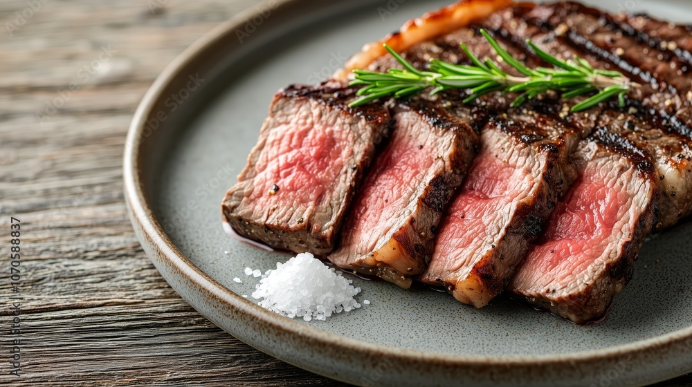 Grilled Steak on Minimalist Plate with Herbs Grilled Steak on Minimalist Plate with Herbs