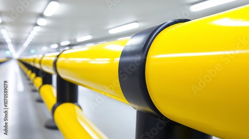 Striking contrast a close-up view of a yellow and black rail in a transportation setting