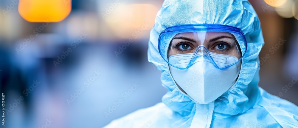Close-up of a woman demonstrating safety measures with a protective mask and goggles, emphasizing health and wellbeing. Close-up of a woman demonstrating safety measures with a protective mask and goggles, emphasizing health and wellbeing.