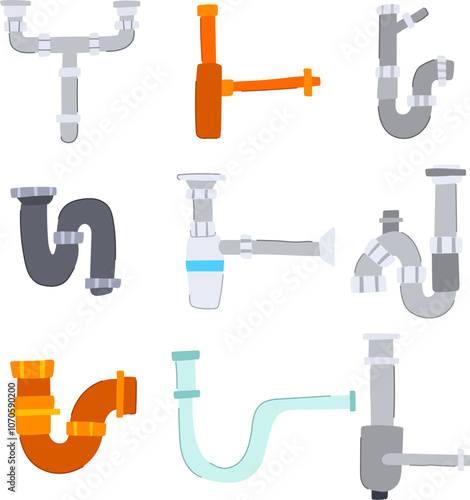 waste drain trap set cartoon. siphon clog, pipe sewer, odor blockage waste drain trap sign. isolated symbol vector illustration