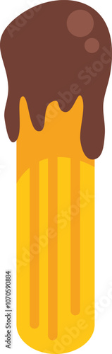 Mouthwatering illustration of a churro dipped in a creamy chocolate topping, perfect for food and dessert related projects