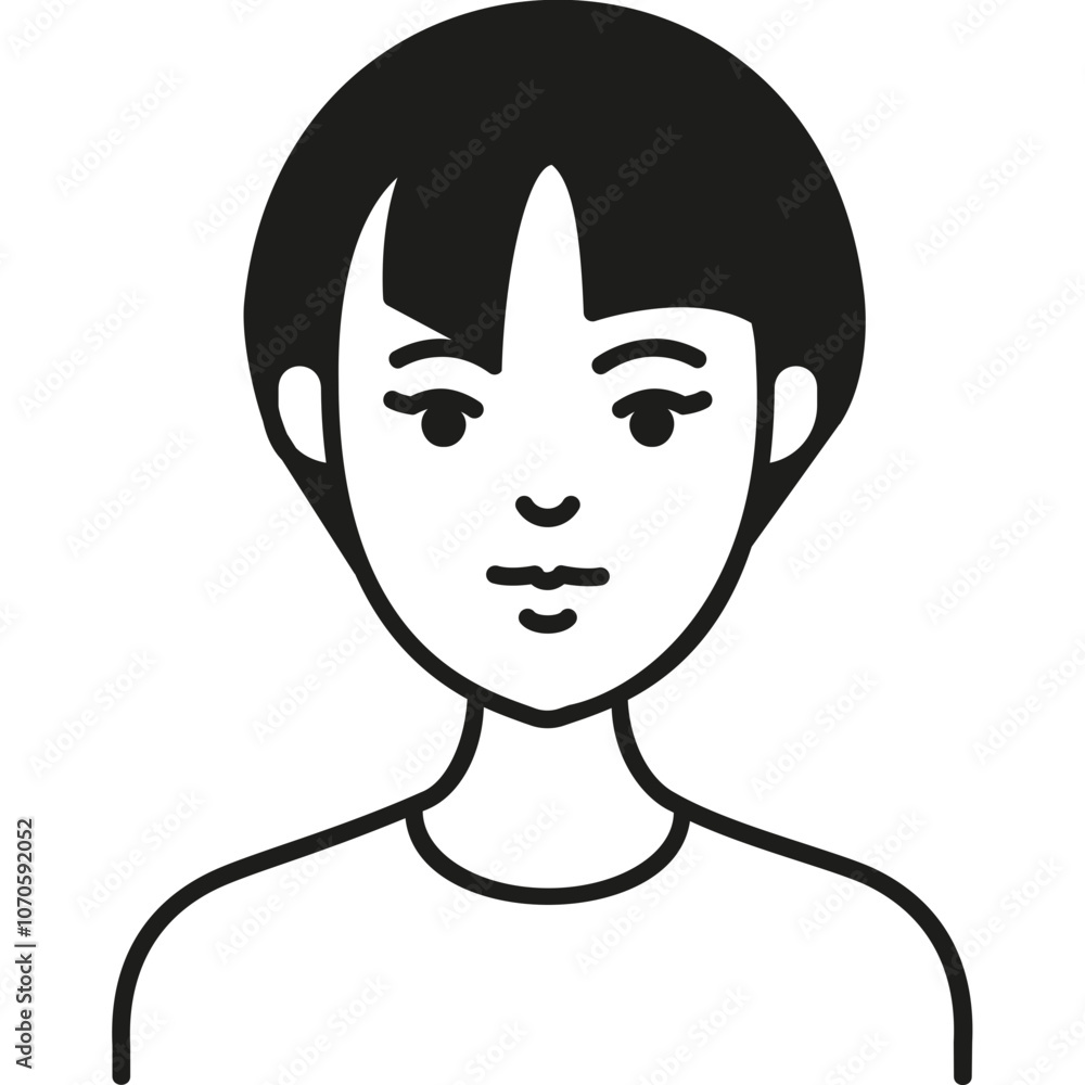Stylized Illustration of a Young Person With Short, Dark Hair and a Neutral Expression, Showcasing Simplicity and Minimalism Stylized Illustration of a Young Person With Short, Dark Hair and a Neutral Expression, Showcasing Simplicity and Minimalism